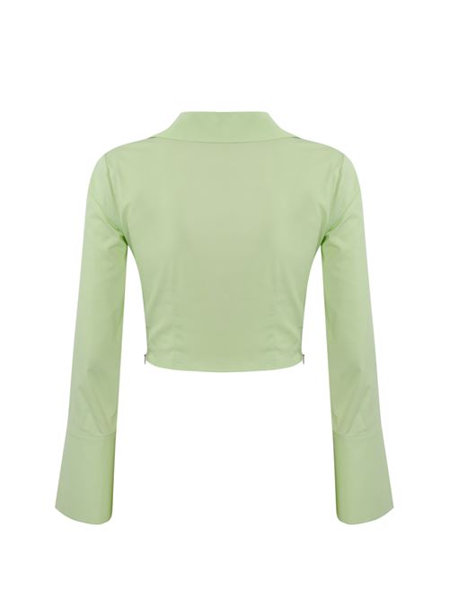 Camicia crop in raso con drappeggio Menta Elisabetta Franchi | CA07851E2124